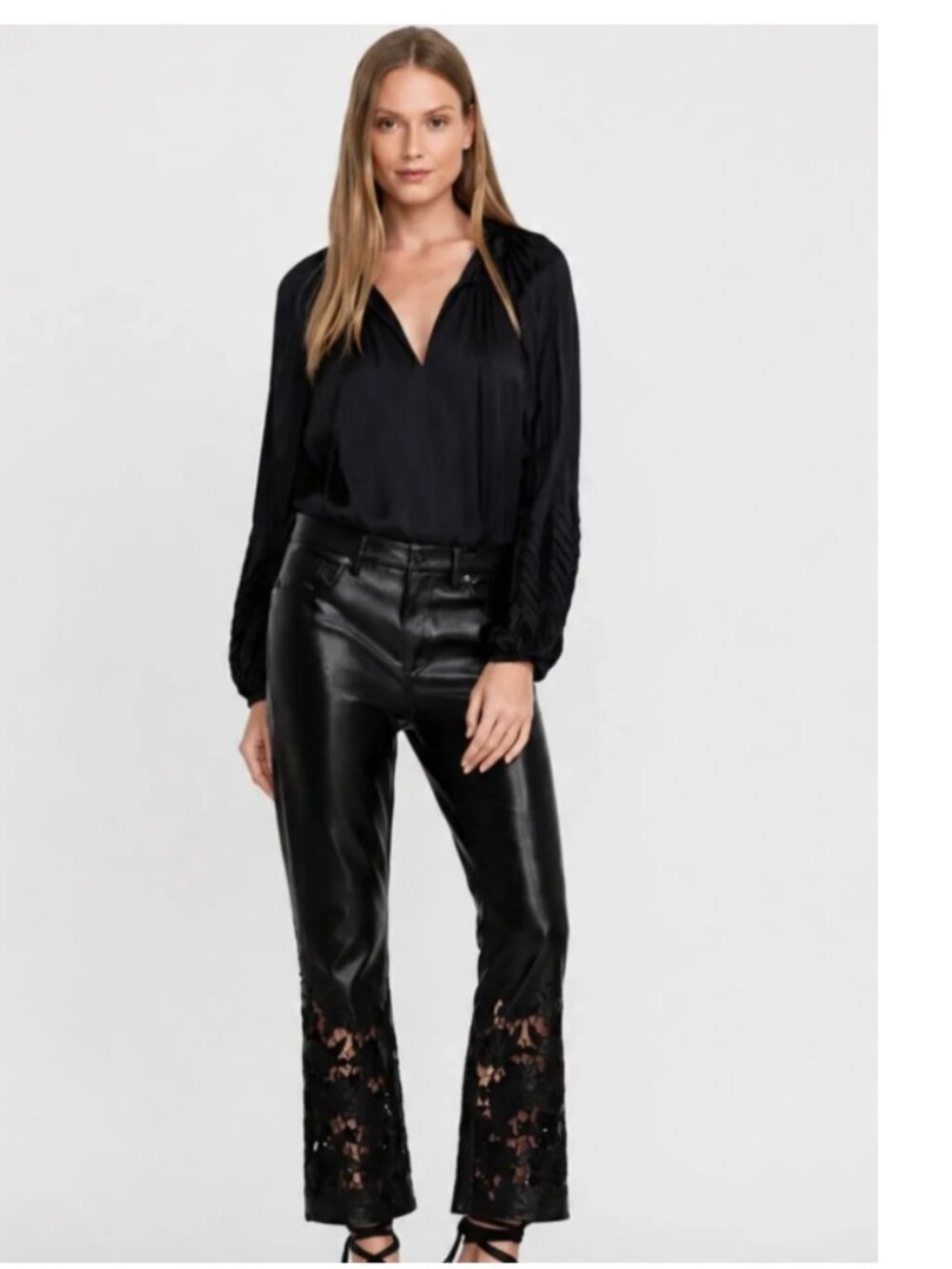 Johnny Was embroidered faux leather pants size 32